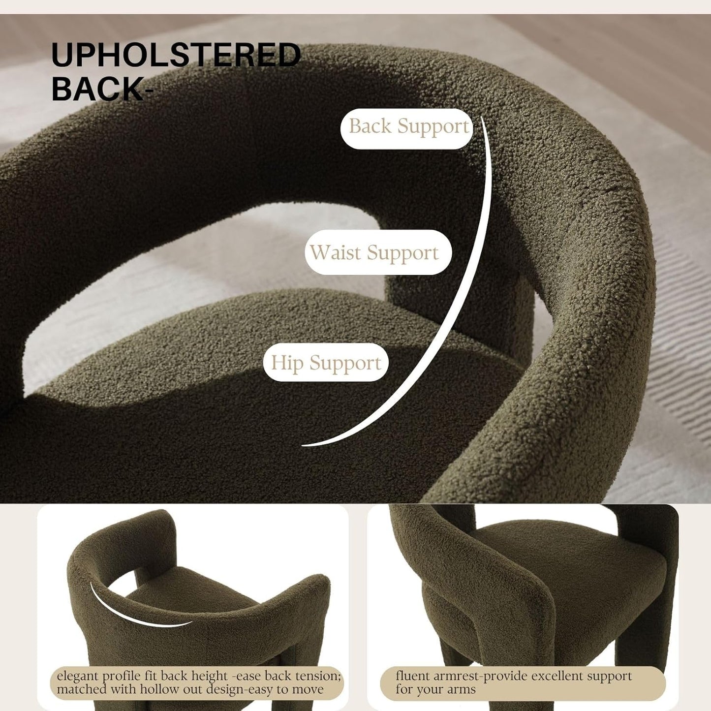 Green Sherpa Dining Chairs Set of 4, Modern Barrel Dining Room Chairs Upholstered Faux Fur Accent Chair with Arms and Round Back for Living Room Kitchen Armchair No Assembly Needed