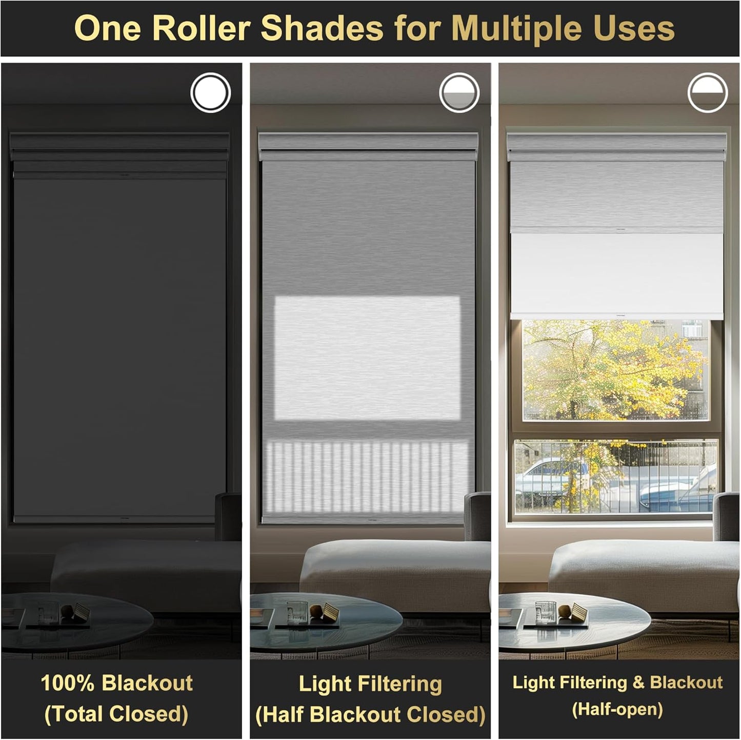 BERISSA Dual Roller Shades with Cassette Valance, Blackout and Light Filtering, Day and Night Shades for Home Office Door. Striped Jacquard White. 34 W x 86" H