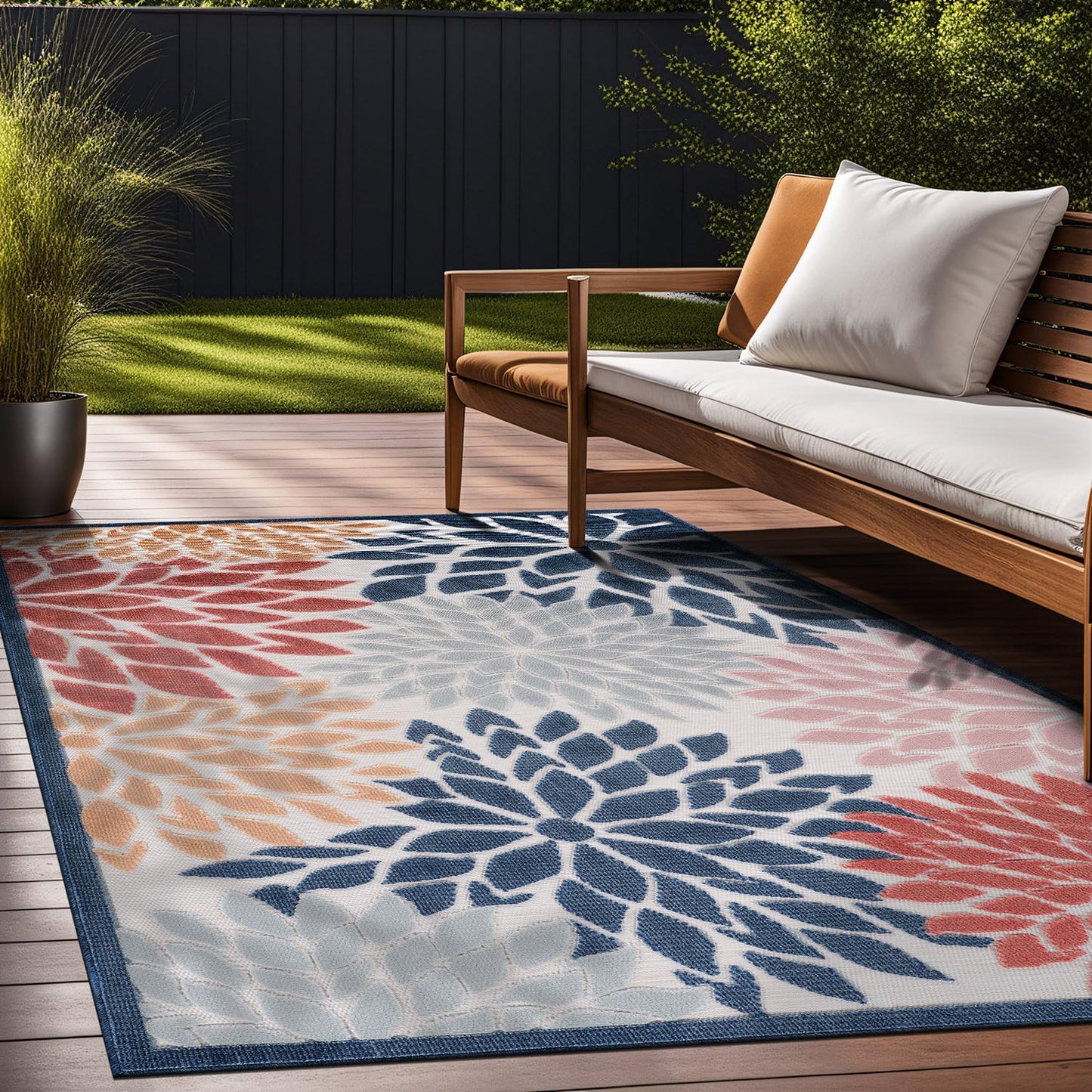 Beverly Rug Outdoor Rug 9x12 Large Modern Floral Tropical Area Rugs for Indoor and Outdoor Patio Easy to Clean Non Shedding Living Room Porch Garden Washable Outside Carpet (9 x 12 Multicolor)