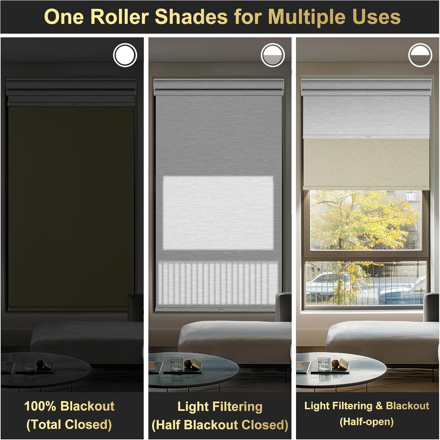 BERISSA Cordless Dual Roller Shades with Cassette Valance,Double Window Shades Blackout and Light Filtering Shades,Day and Night Roller Shades for Home Office Door.Beige and White.49 W x 44" H