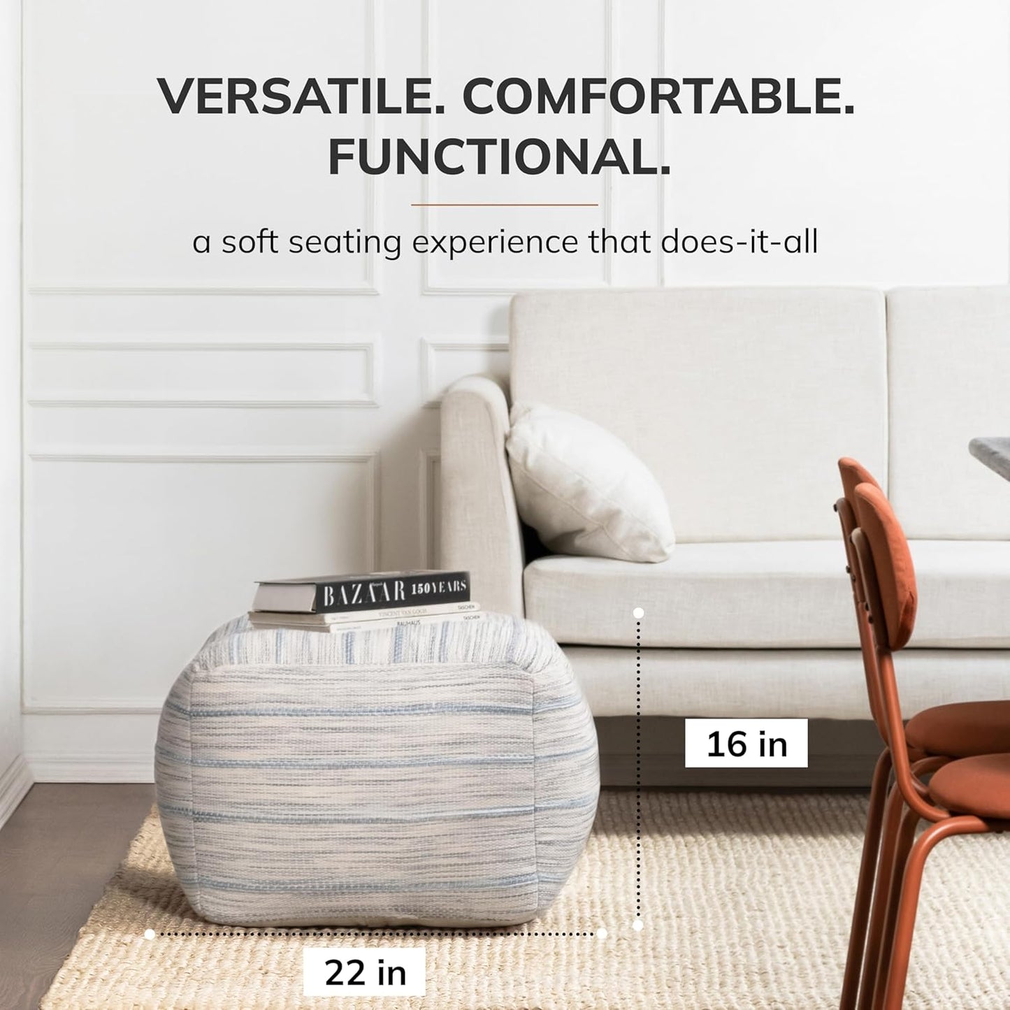 Anji Mountain 22"x22"x16" Handmade & Handcrafted Ottoman Pouf Comfortable Pouf Ottoman Foot Rest & Home Décor Accent for Living Room, Bedroom, Nursery, Kids Room, Patio