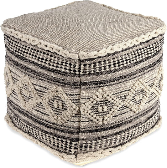 REDEARTH · Tufted Pouf Ottoman with Filler Textured Storage Cube Bean Bag Pouffe Footrest for Living Room, Bedroom, Nursery, Kidsroom; 100% Cotton (17.5"X17.5"X17.5", Diamond Virgule)