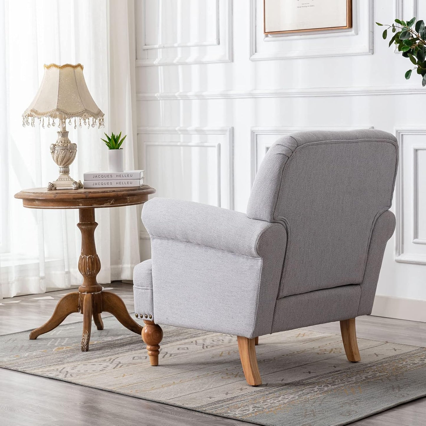 chairus Linen Accent Chair for Living Room Set of 2 Upholstered Mid Century Modern Single Sofa Chair with Solid Wood Legs Comfy Reading Chair Armchair for Bedroom/Office Room/Recption/Lounge, Grey