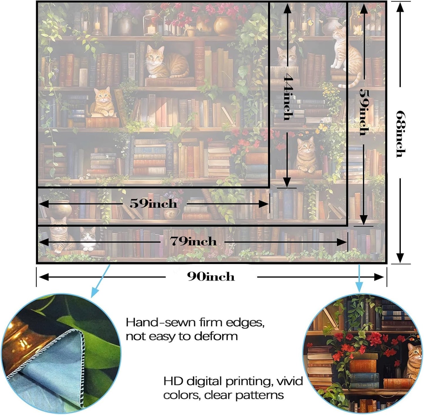Accnicc Plant Cat Bookshelf Tapestry Botanical Floral Flower Cats Book Tapestries Wall Hanging Vintage Library Extra Large Tapestry for Bedroom Living Room Dorm 90 x 68 inch