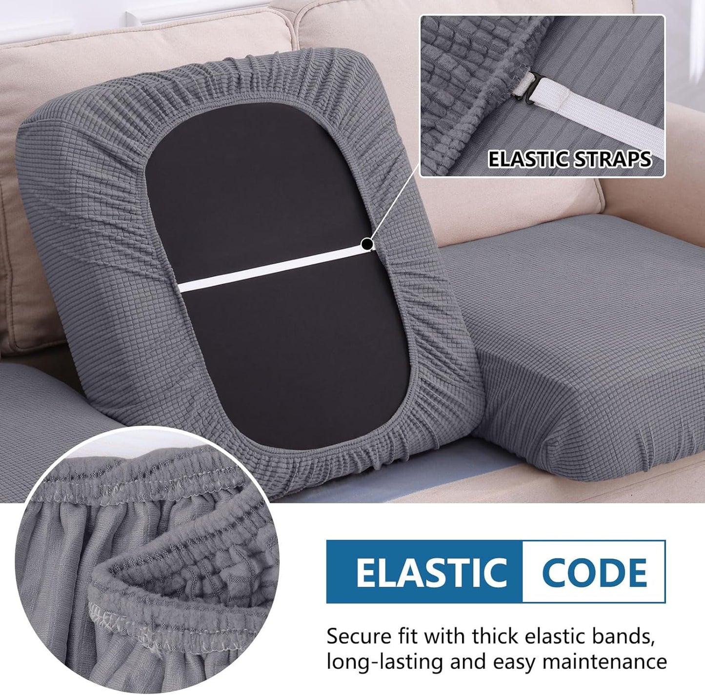 hyha Waterproof Couch Cushion Covers for Pets, Non Slip Sofa Seat Cover for Dogs Washable, Soft Thick Stretch Jacquard Fabric, Sofa Slipcovers with Elastic Bottom (1 Piece for Medium, Middle Grey)