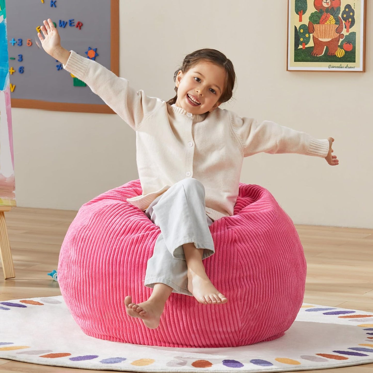 Hobestluk 2.5FT Bean Bag Chair Beanbags Small Bean Bag Chair with Filler Included Teardrop Bean Bag with Removable Cover for Bedroom Living Room (Small, Pink)