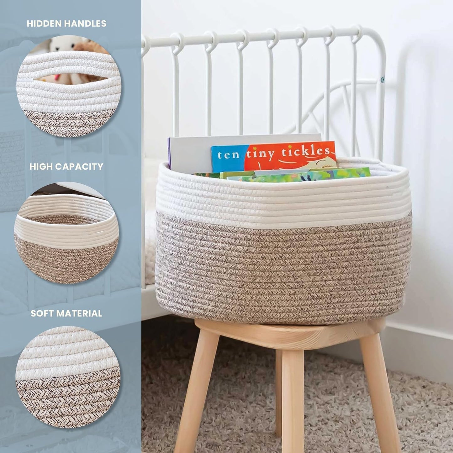 OrganiHaus Woven Storage Baskets for Organizing, Cotton Rope Organizer Bins for Shelves, Closet & Nursery, Dog Toy Basket, Decorative Bins for Toys, Towels & Books - 15x10x9, Brown