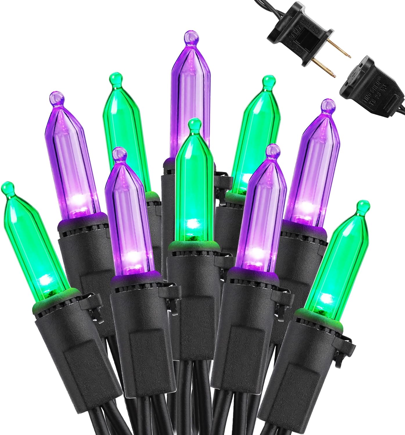 Brizled Purple & Green Halloween Lights, 33ft 100 LED Halloween String Lights, 120V UL Listed Purple Light String Connectable, Mini Green Lighting Set for Indoor Outdoor Tree Party Home Garden Decor