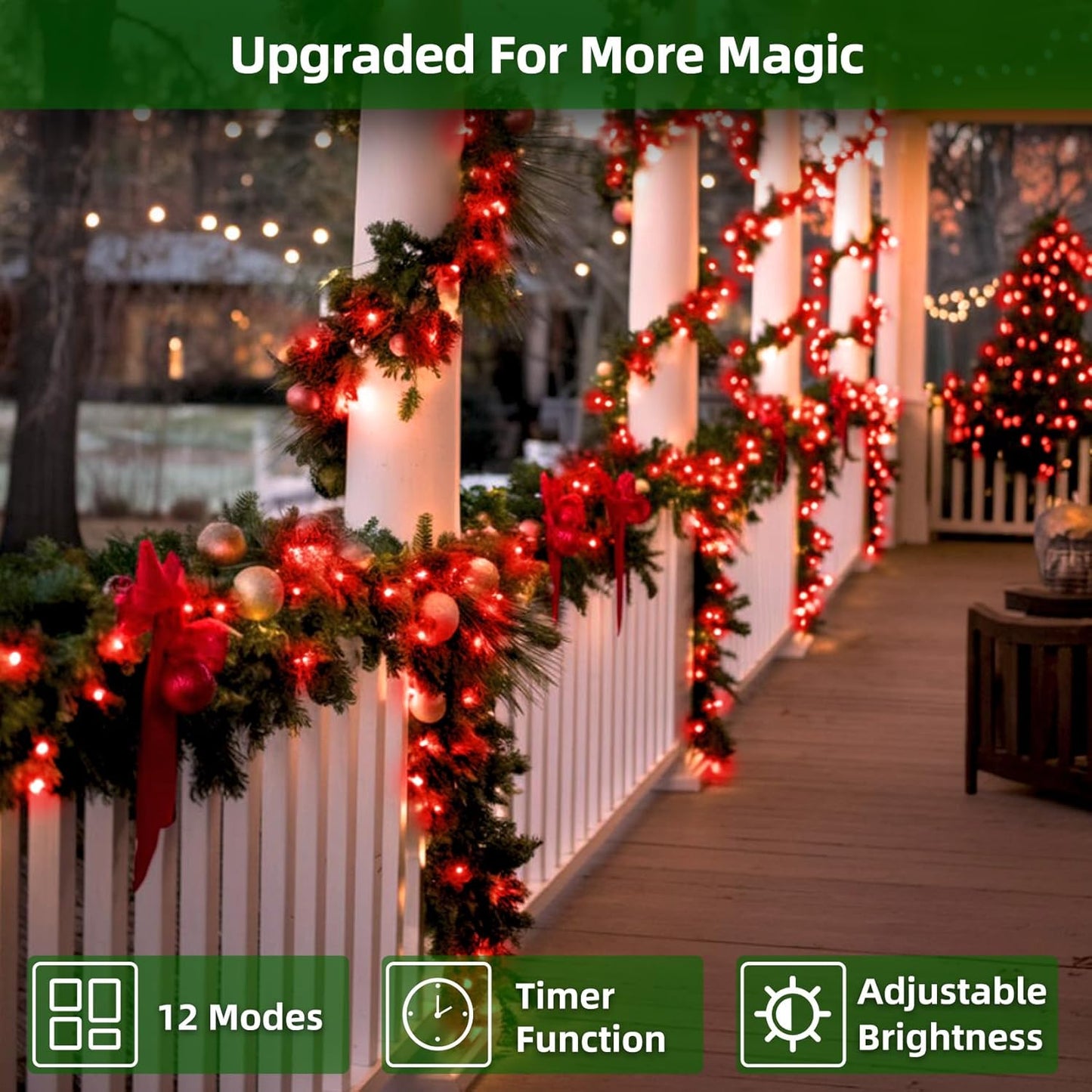 300LED Christmas Lights Outdoor Indoor Use, 12 Lighting Modes 75ft Christmas Tree Lights with Timer, Dimmable Plug in Red LED StringLights Waterproof for Yard Tree Wedding Party Holiday Red