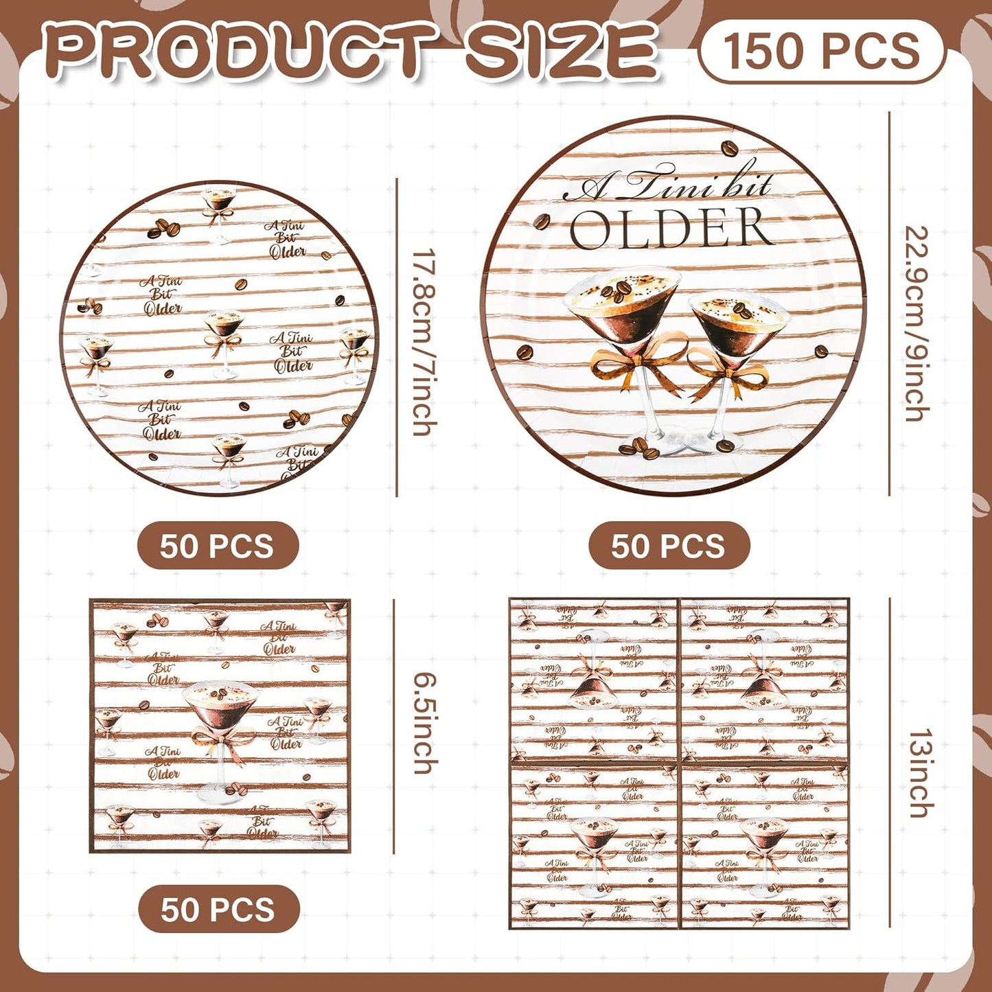 150Pcs Tini Bit Older Martini Decor Martini Plates Napkins A Tini Bit Older Plates Disposable Martini Party Dinner Dessert Plates for Espresso Birthday Bar Bachelorette Party,Serves 50