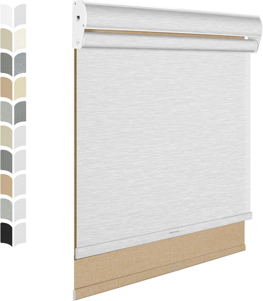 BERISSA Cordless Dual Roller Shades with Cassette Valance,Double Window Shades Blackout and Light Filtering Shades,Day and Night Roller Shades for Home Office Door.Linen Beige and White.47 W x 64" H