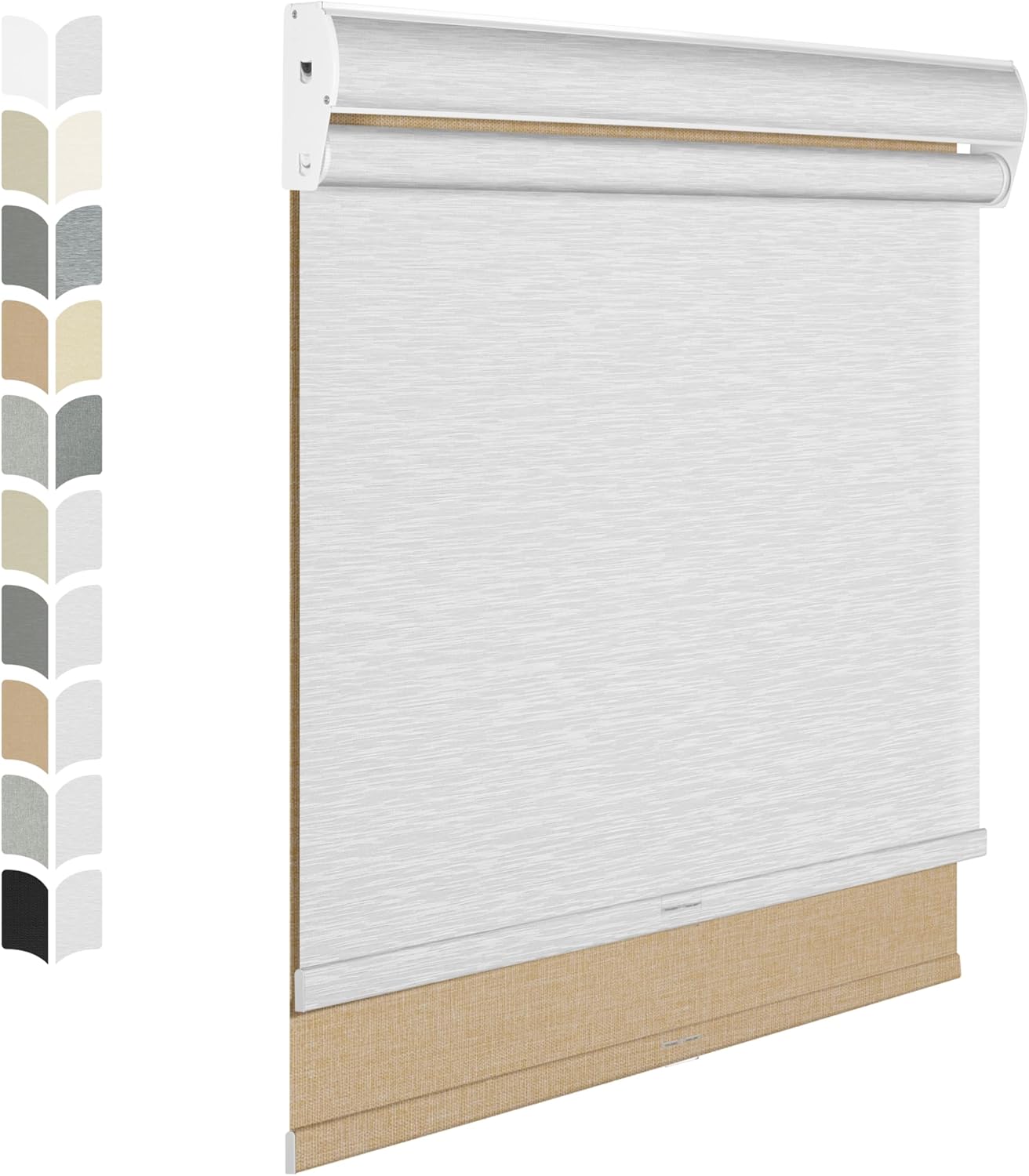 BERISSA Cordless Dual Roller Shades with Cassette Valance,Double Window Shades Blackout and Light Filtering Shades,Day and Night Roller Shades for Home Office Door.Linen Beige and White.26 W x 44" H