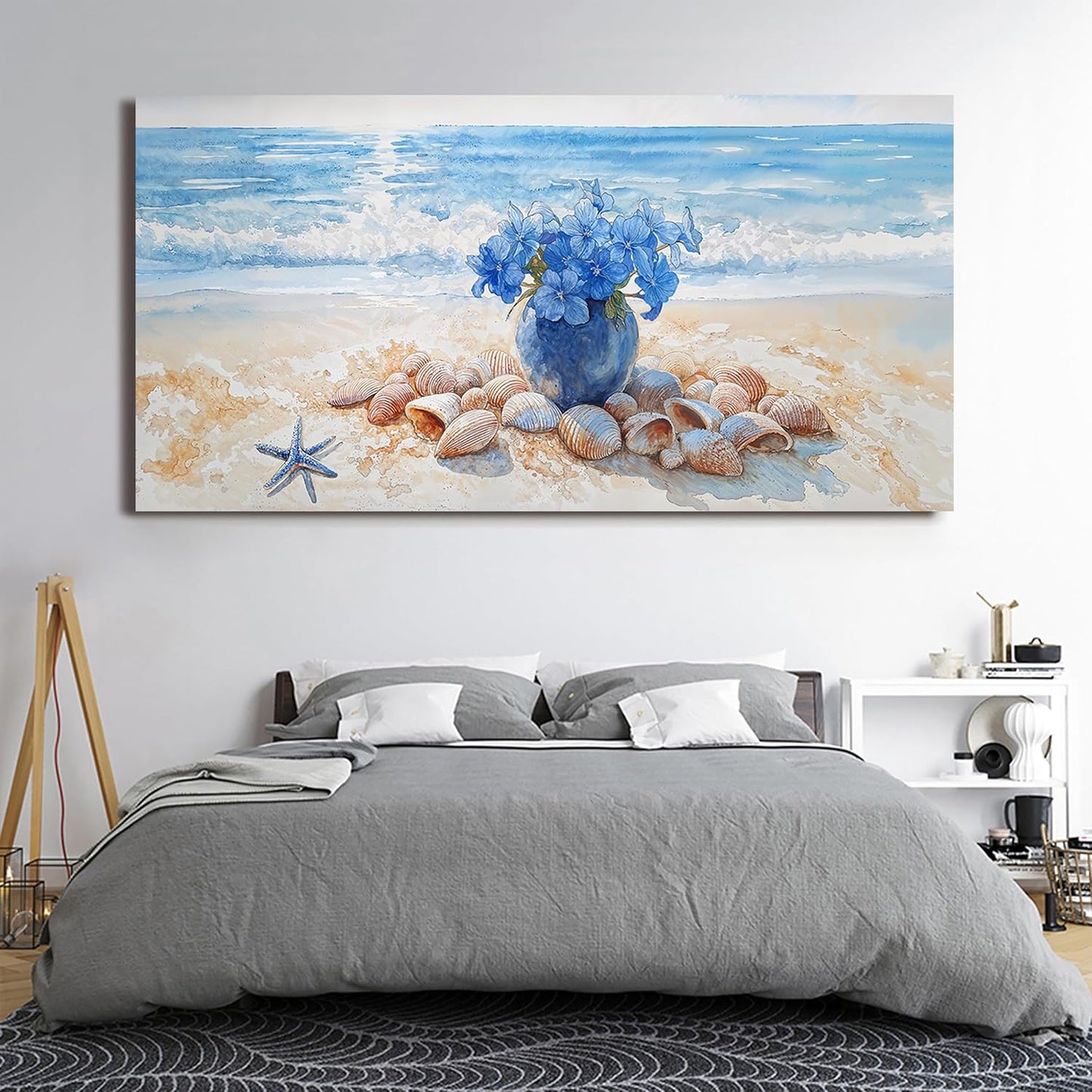 Canvas Wall Art Decor Modern Landscape Wall Art For Living Room Blue Coastal Wall Art Large Artwork for Walls Floral Wall Decor Paintings Art Work For Home Kitchen Office Wall Decor 29" X 58"