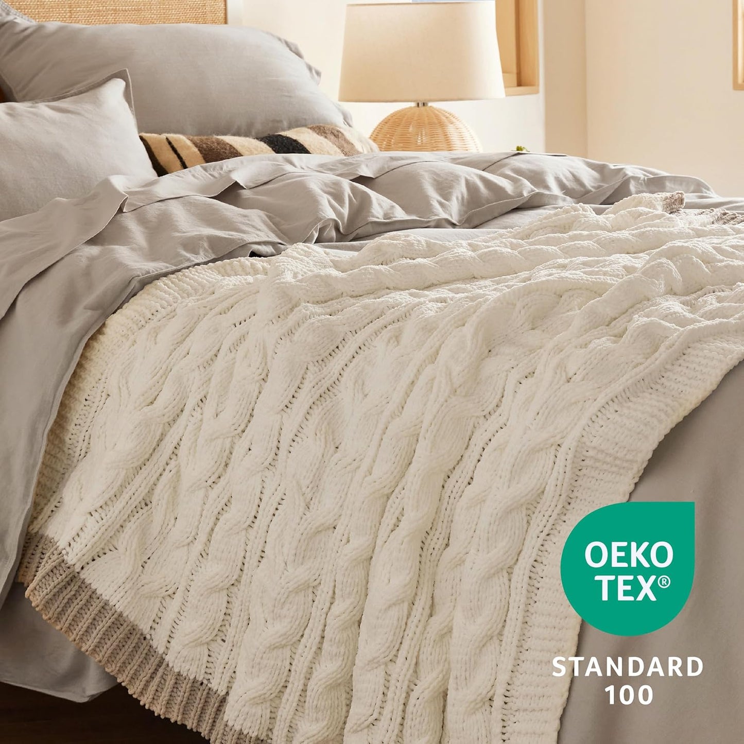 Bedsure Cable Knit Twin Blanket for Couch Bed - Breathable Chenille Chunky Knit Twin Blanket for Decorative Gift, GentleSoft Cozy and Warm for Winter and All Seasons, Cream, 60x80 Inches