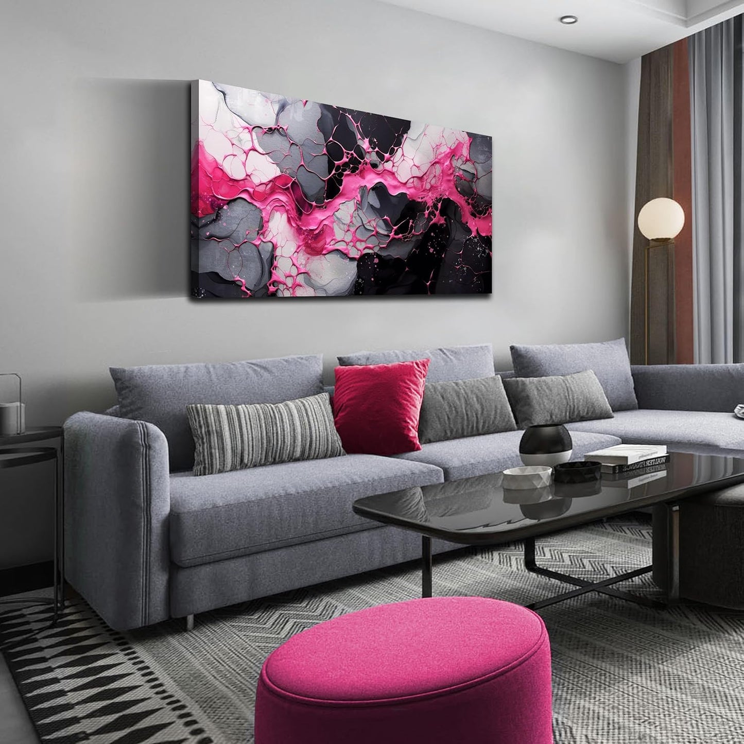 GUGIKA Abstract Wall Art for Living Room, Pink Canvas Wall-Art for Girls Bedroom, Print Paintings, Size 20x40 Inches