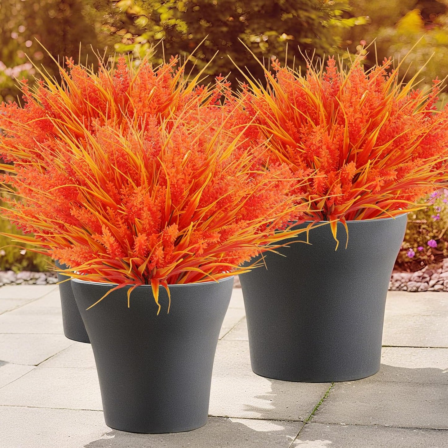 Geegoods 24 Bundles Artificial Fall Flowers Outdoor – Faux Lavender Flowers with Monkey Grass UV Resistant Plastic Faux Plants for Garden Porch Patio Home Decor, Autumn Color