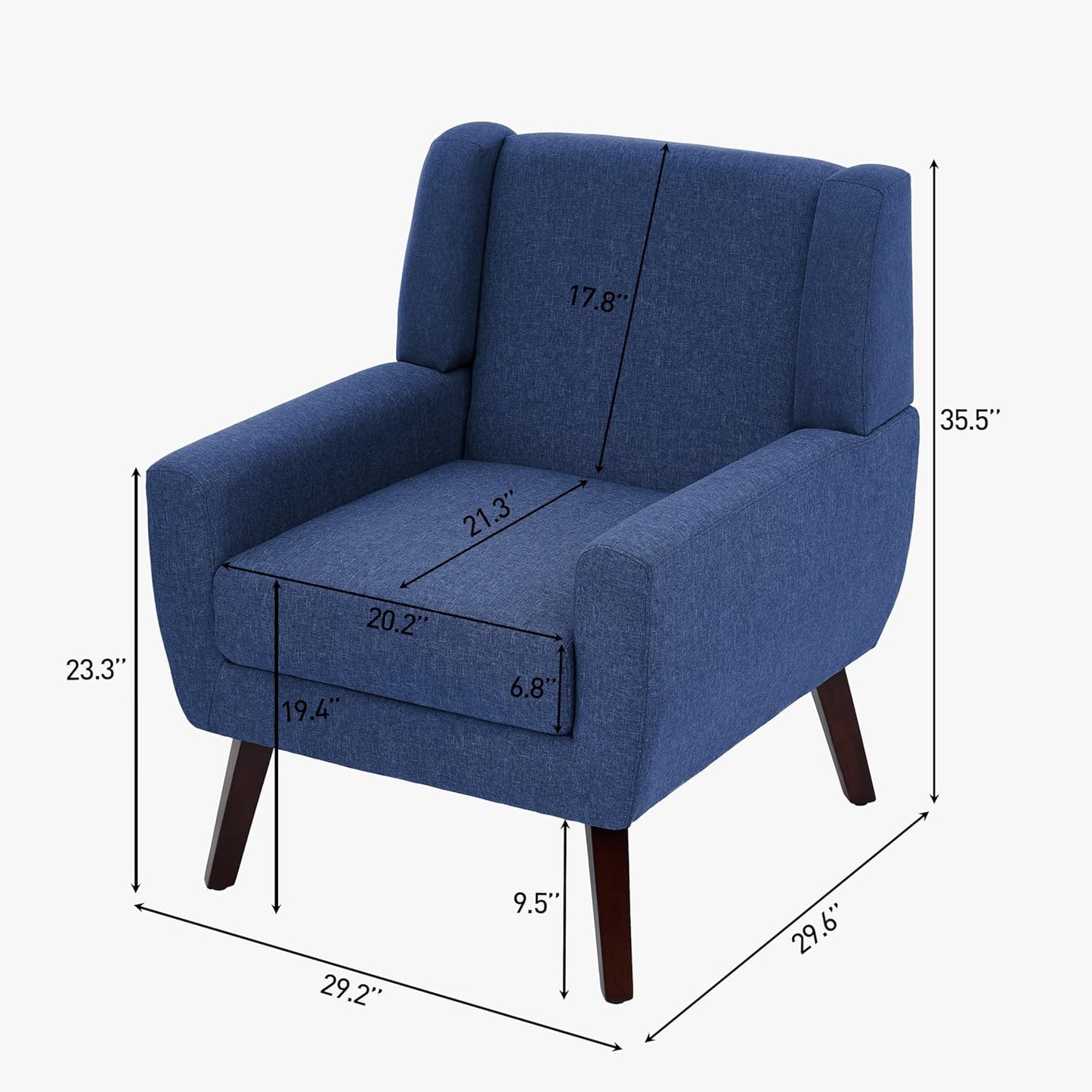 UIXE Accent Chairs Set of 2, Fabric Upholstered Armchair for Living Room, Comfy Arm Chair Single Sofa Bedroom Side Reading Seat - Flax Blue