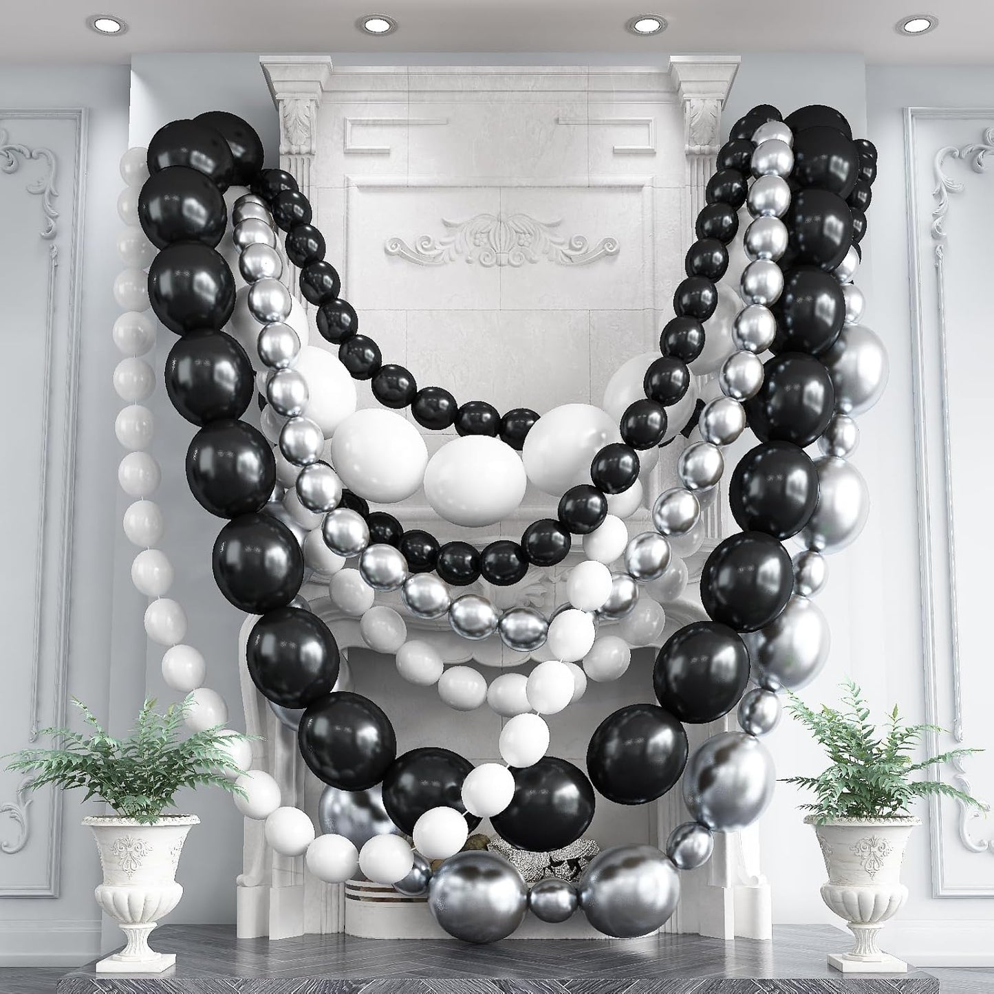 Black White and Gold Linking Balloons, 90PCS Black Gold and White Balloon Arch, Metallic Silver Quick Linked Connecting Balloon for Wedding Birthday Baby Shower Graduation New Year Party Decorations
