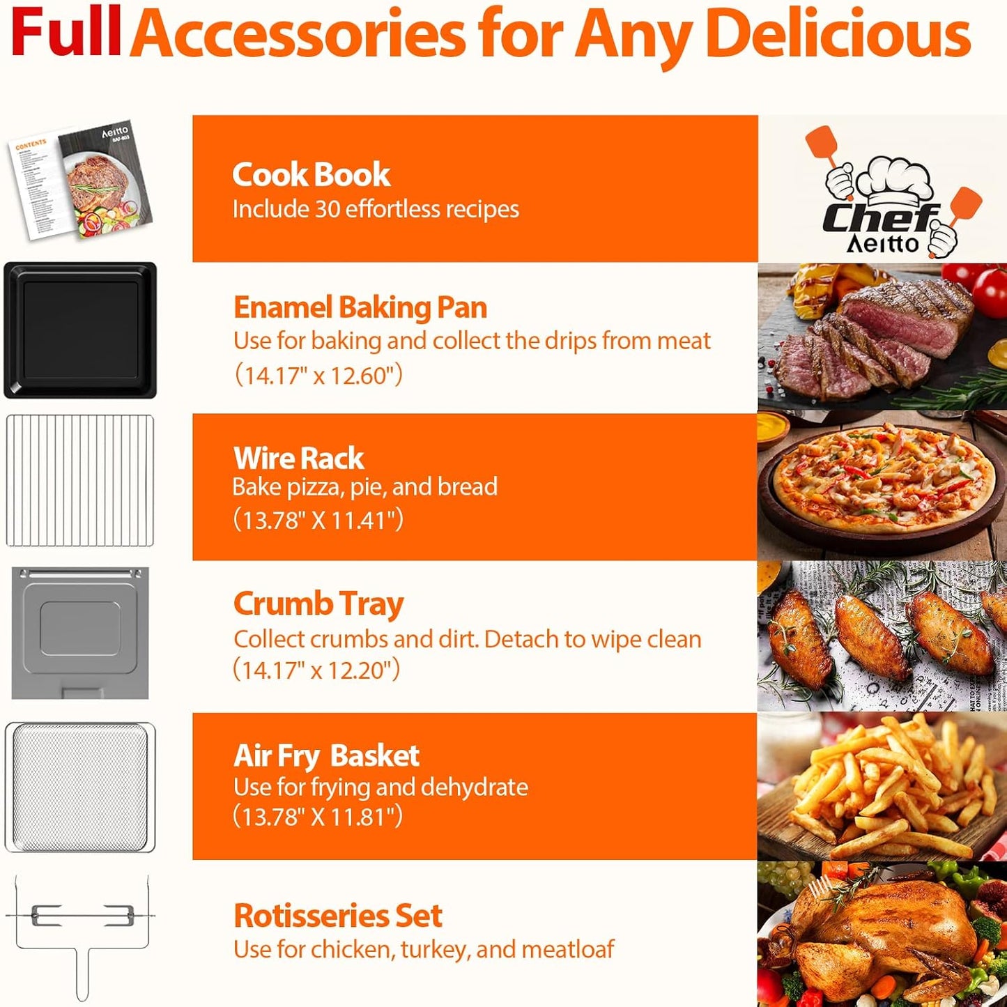 Aeitto® 32-Quart PRO Large Air Fryer Oven| Toaster Oven Combo | with Rotisserie, Dehydrator and Full Accessories | 19-In-1 Digital Airfryer | Fit 13" Pizza, 9pcs Toast, 1800w, Black