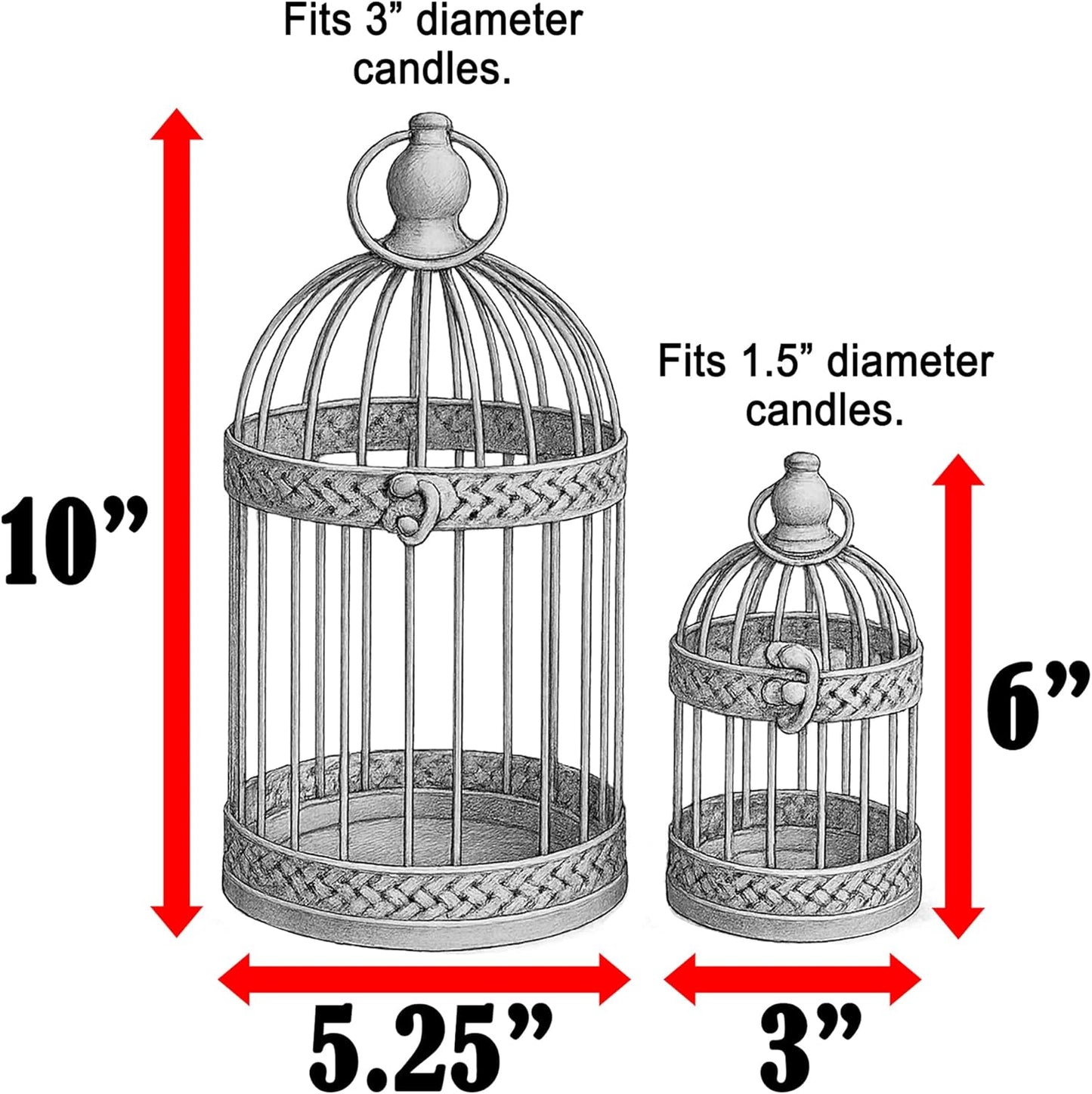 VELA LANTERNS Birdcage Decor Candle Holder Lantern Decorative Wedding Table Centerpiece Decorations, 10" and 6" Tall, Gold, Set of 2