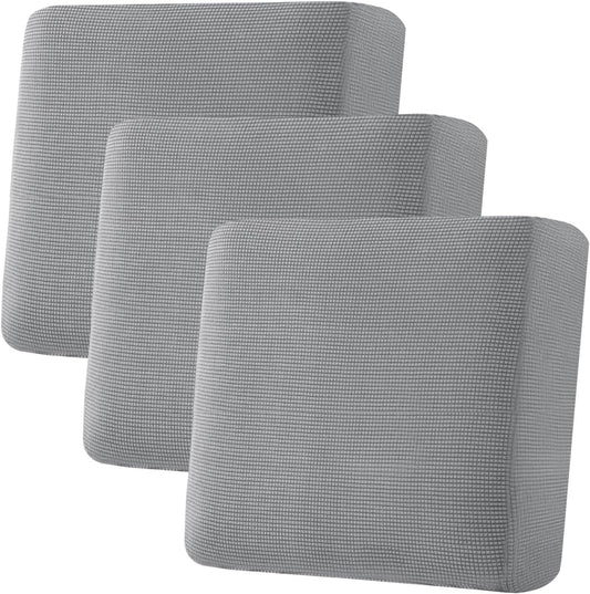 H.VERSAILTEX Super Stretch Individual Seat Cushion Covers - Sofa & Couch Cushion Slipcover Sets - Thick Jacquard Textured Twill Fabric (3 Piece XL, Dove)