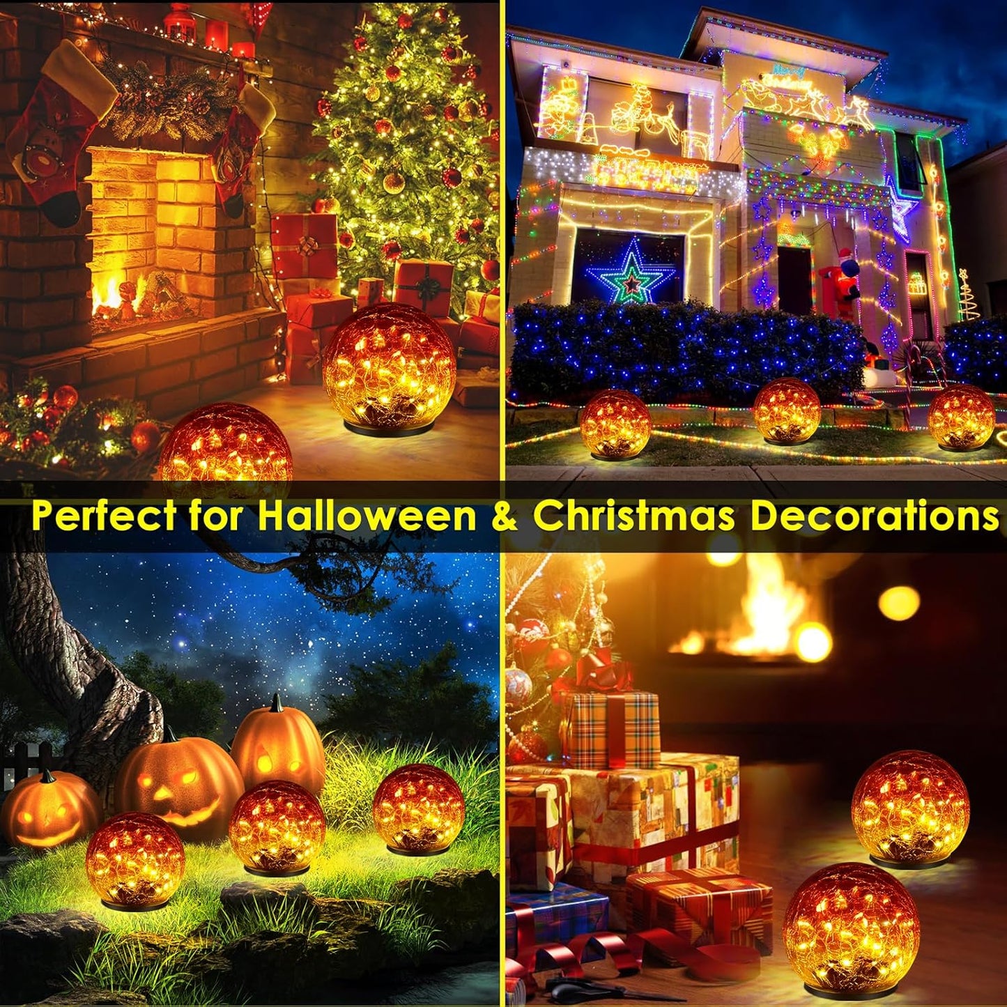 2 Pack Garden Solar Lights Outdoor Decorative, 60 LED Gradient red Cracked Glass Solar Globe Lights, Upgraded Waterproof Ball Lights for Yard Pathway Patio Christmas Outside Decor, 4.73"