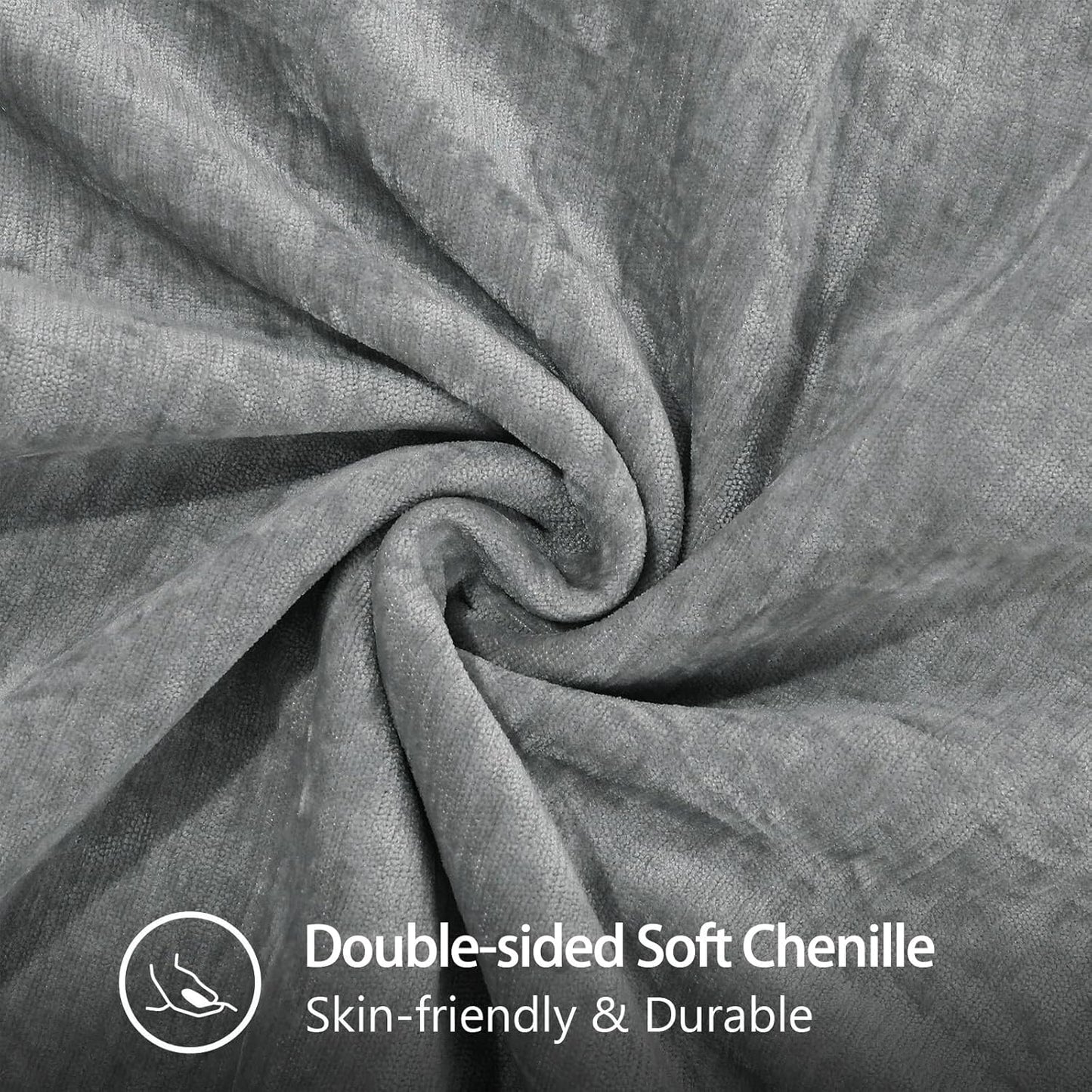 decorUhome Chenille Soft Throw Pillow Covers 24x24 Set of 2, Farmhouse Velvet Neutral Decorative Euro Pillow Covers with Stitched Edge for Couch Sofa Bed Home Decor, Neutral Gray