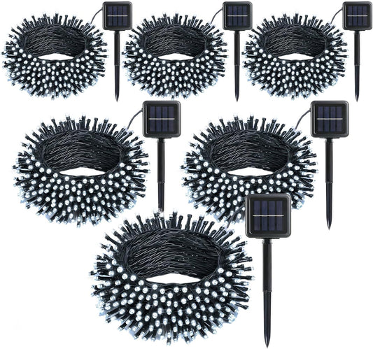 6 Pack Solar String Lights Outdoor, 600 LED Extra-Long 236Ft Solar Lights Outdoor with 8 Lighting Modes, IP65 Waterproof for Garden, Patio, Xmas, Balcony, Tree, Wedding, Party Decor (White)