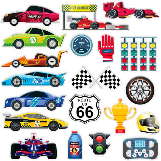 23 PCS Racing Car Thick Gel Clings Car Themed Window Gel Clings Decals Stickers for Kids Toddlers and Adults Home Airplane Classroom Nursery Transportation Party Supplies Decorations Removable and