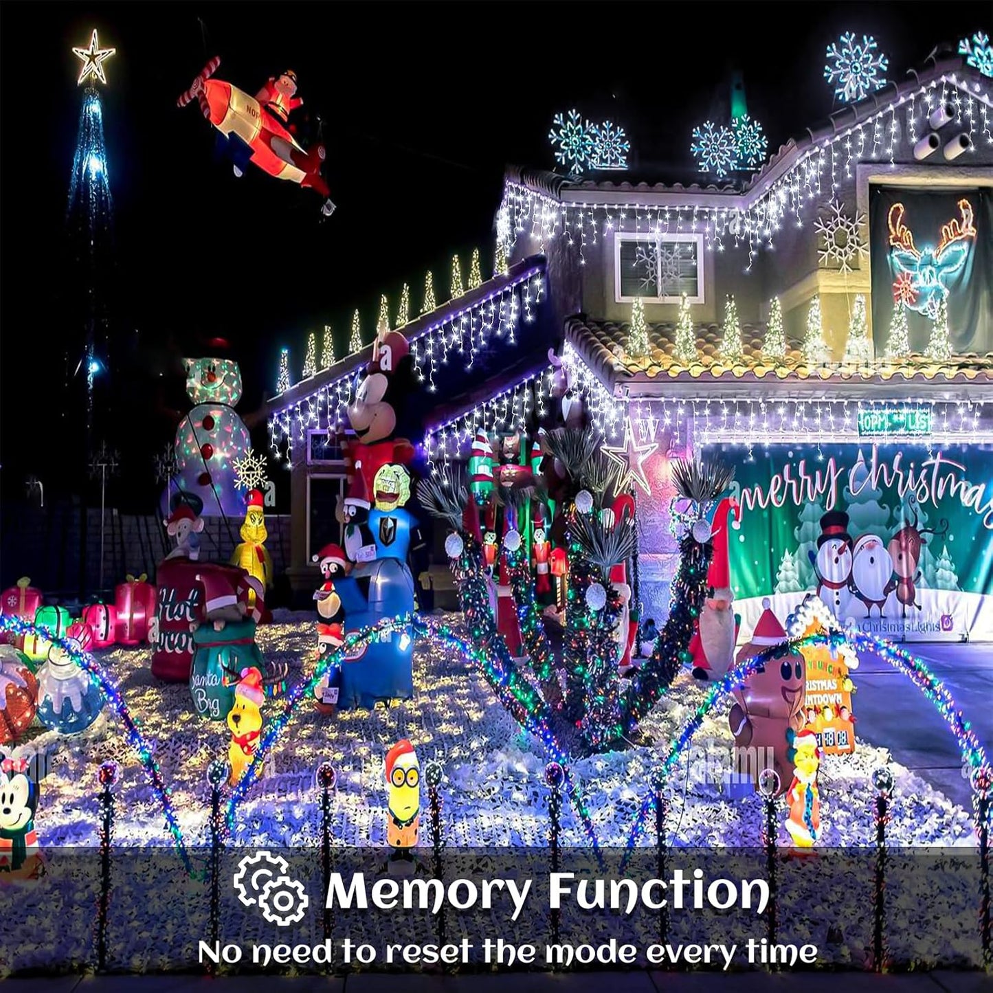 Icicle lights Outdoor - 33ft Christmas Lights with 400LED 75 Drops 8 Modes, Plug in Curtain String Lights Waterproof for Holiday Wedding Party Home Garden Bedroom Indoor Outdoor Decoration, Cool White