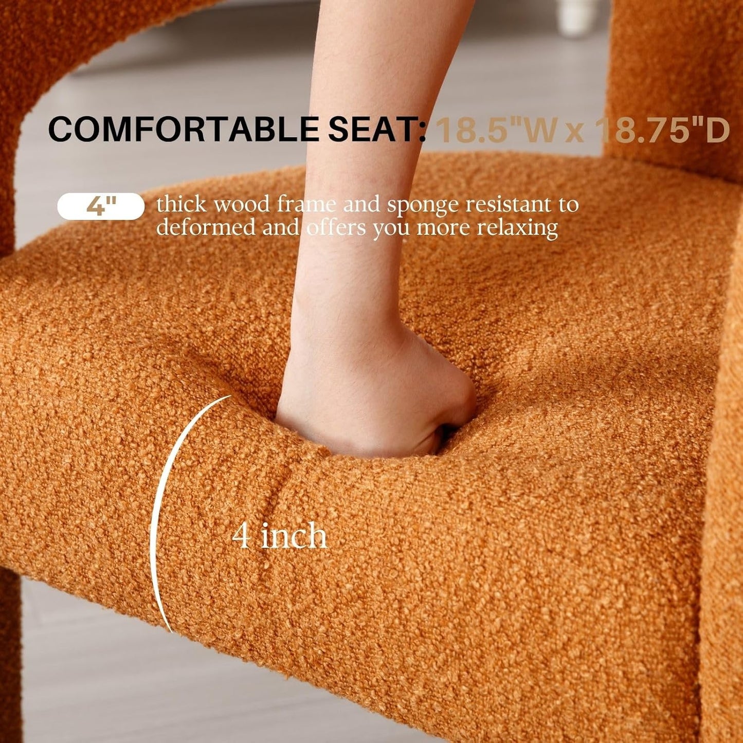 Orange Sherpa Dining Chairs Set of 4, Modern Barrel Dining Room Chairs Upholstered Faux Fur Accent Chair with Arms and Round Back for Living Room Kitchen Armchair No Assembly Needed