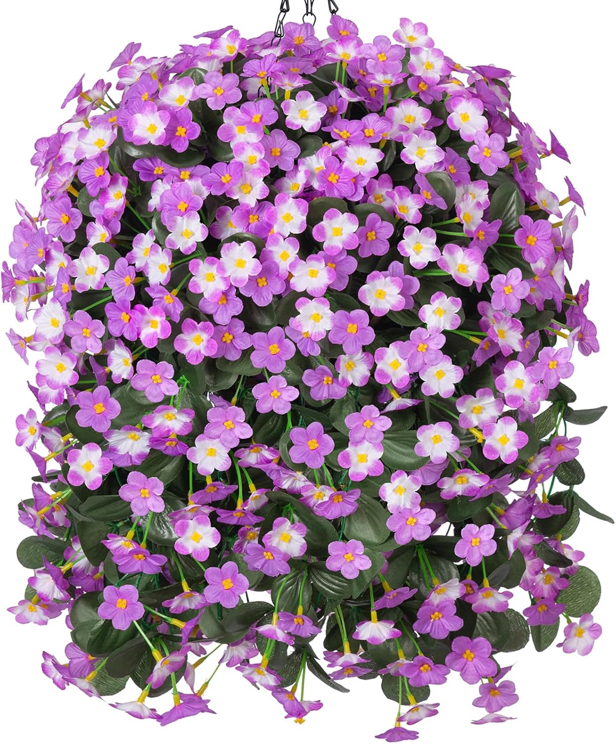 Artificial Fake Hanging Flowers with Basket for Outdoor Decoration,UV Resistant Faux Silk Light Fuchsia and Fuchsia Orchid Flowers Vines in Planter Realistic Hanging Baskets for Home Porch Garden