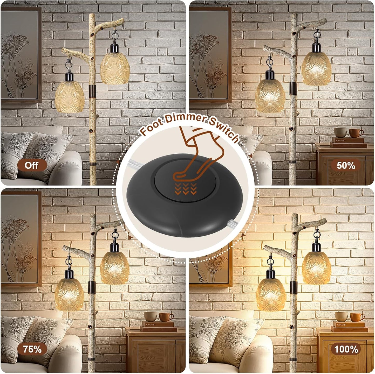 Scenekoy Retro 68.5” Tall Floor Lamp With Carving Shade, Farmhouse Resin Standing Lamp & Faux Birch Tree Finish, Dimmable Corner Lamp Stand Up Light with Bulb Prefer for Living Room Bedroom Home Decor