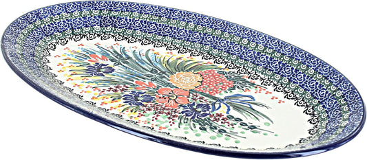Blue Rose Polish Pottery Summer Blooms Oval Platter