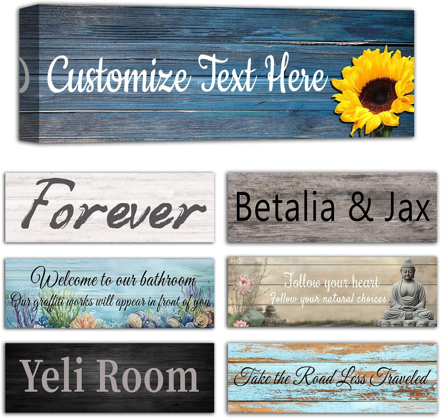 CHAOSETKEN Custom Text Sign Wall Art Personalized Family Quote Wall Decor Family Sign Canvas Prints Customized Wood Text Quote Pictures Rustic Farmhouse Decor Framed (36L x 12W)