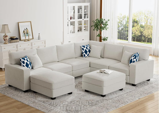 L Lengend Vansen Modular Sectional Sofa U Shaped Couch with Ottoman Modern Reversible Corner Sectional Couch for Living Room (Cream, U Shaped Sofa-3)