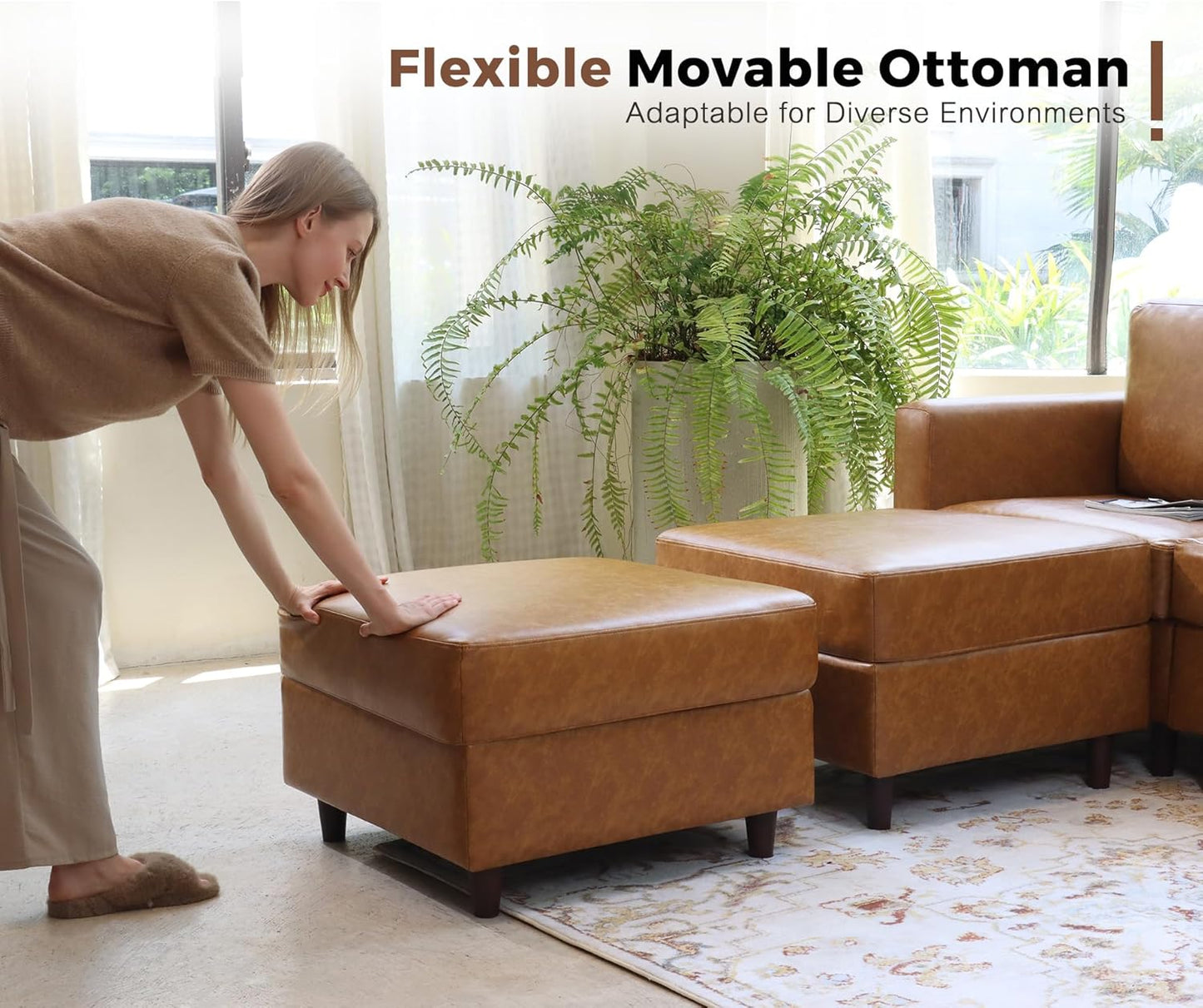 118.5" Faux Leather Modular Sectional Sofa, Modern Large 8 Seater U Shaped Couch with Storage Seat with Reversible Chaise Deep Seat for Living Room DIY Combination - Brown