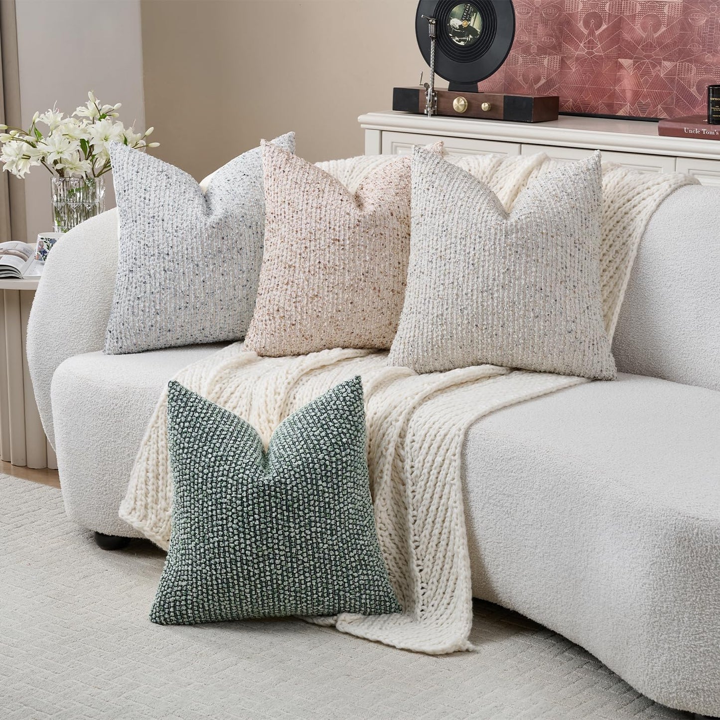 Striped Euro Sham Pillow Covers 26x26 Set of 2 Blue Textured Boucle Chic Morden Boho Accent Farmhouse Square Decorative Couch Throw Pillow Covers for Home Decor Bed Sofa Living Room