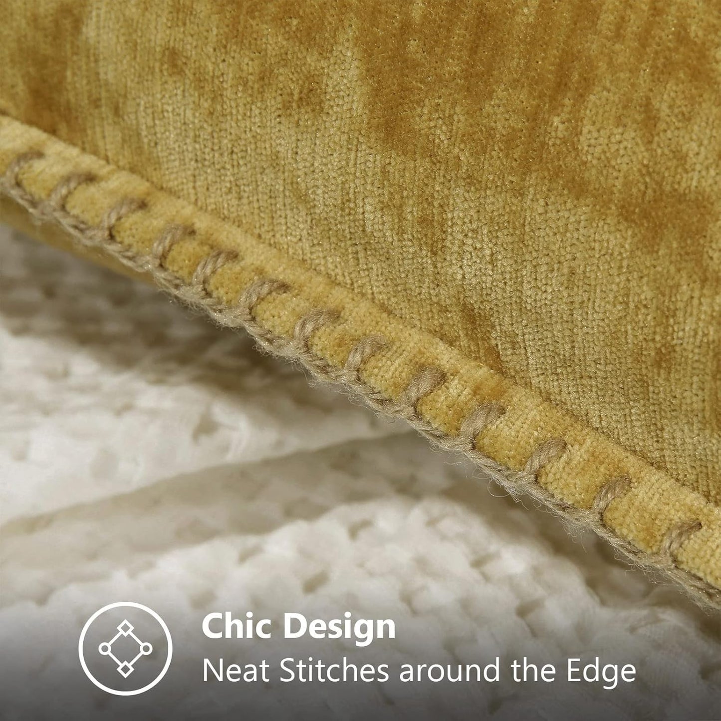 decorUhome Chenille Soft Throw Pillow Covers 16x16 Set of 2, Farmhouse Velvet Neutral Decorative Euro Pillow Covers with Stitched Edge for Couch Sofa Bed Home Decor, Mineral Yellow