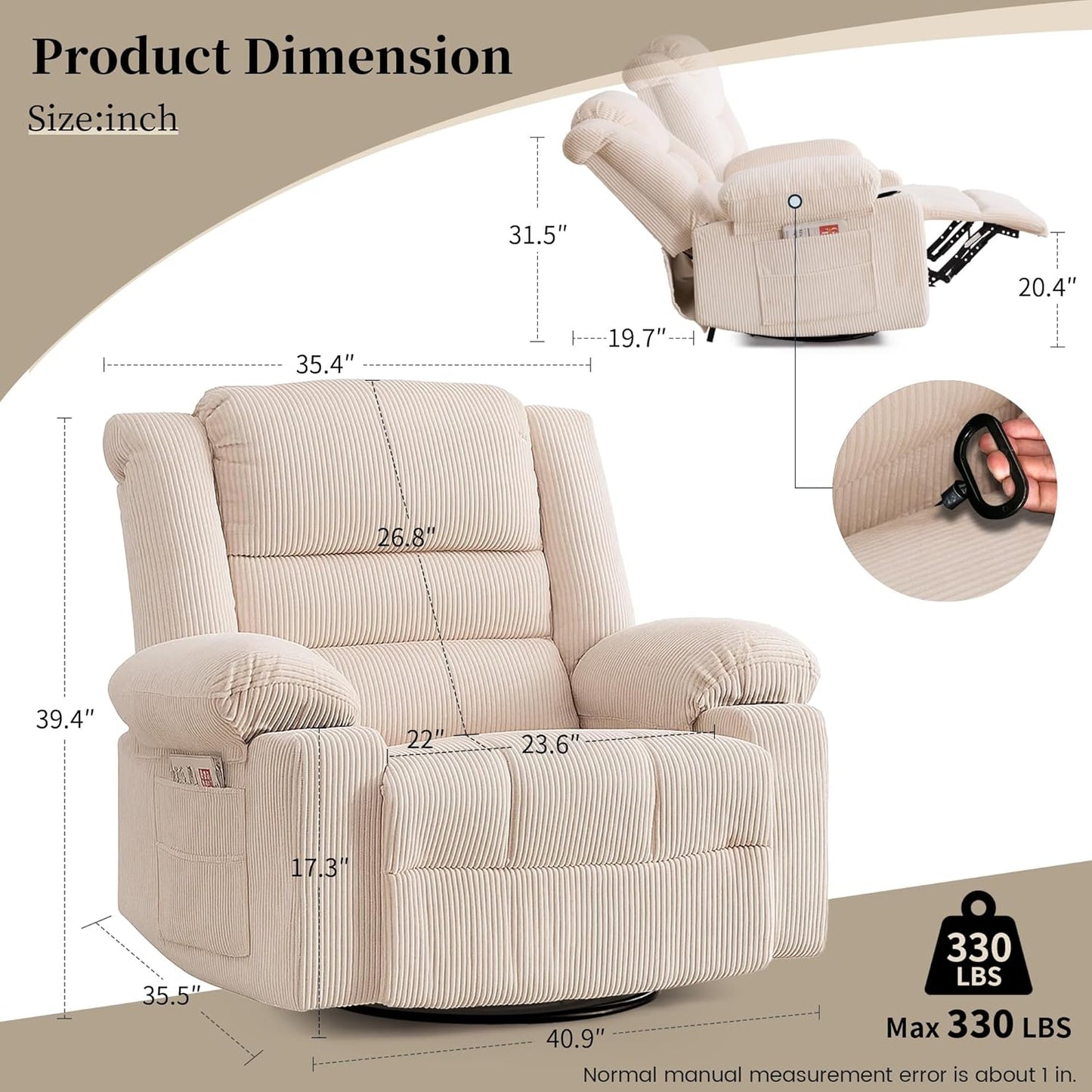 Recliner Chair Modern Ergonomic Lounge Swivel Single Sofa Seat Living Room Recliners on Clearance Foam Filling