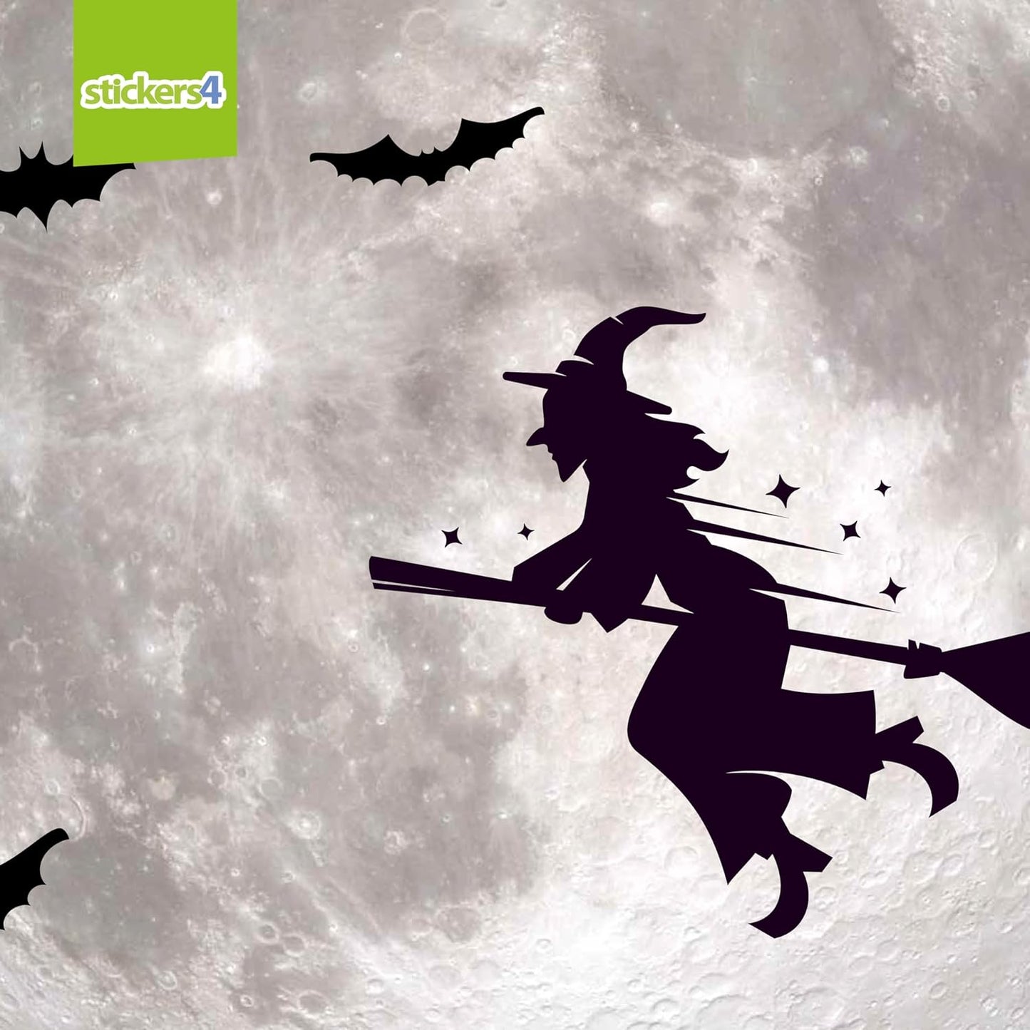 Halloween Clings for Glass Windows - 8" x 8" Moon Decal - Witch Silhouette - Halloween Decorations