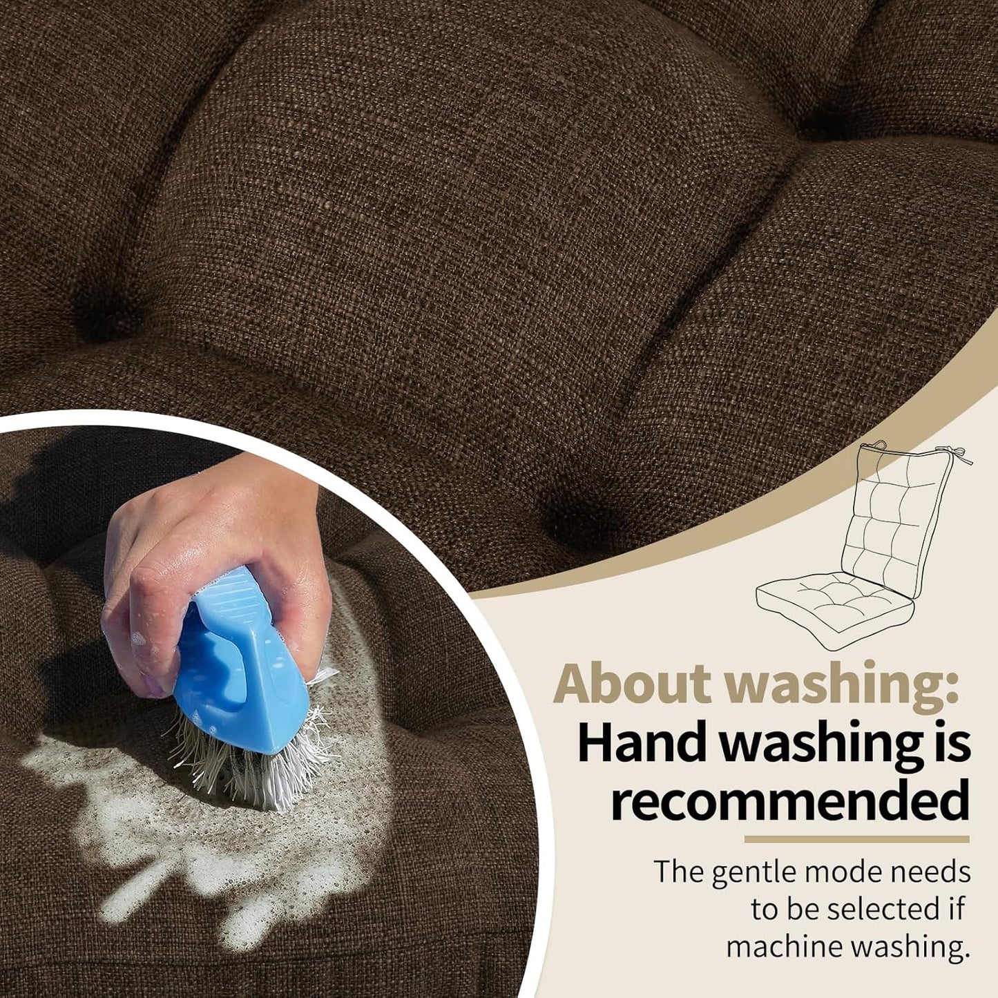 BUYUE Chair Cushion Set for Rocking Chair, Back Pillow & Seat Cushion with Ties, Original Woven Fabric Non-Slip Chair Pads for Elderly Sitting, Chocolate