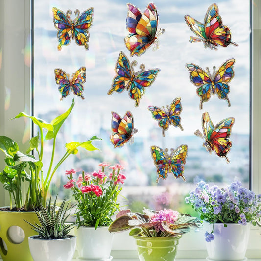 20pcs Window Decals for Bird Strikes, Anti Collision Window Clings, Rainbow Reflection Window Sticker, Butterfly Style Sun Catcher Stickers for Glass Windows