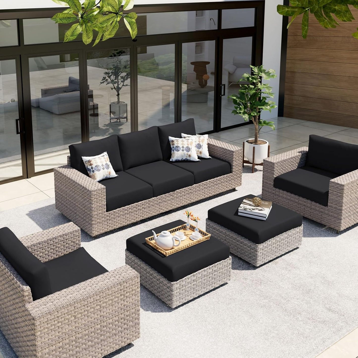 hyha Waterproof Couch Cushion Covers, Stretch Sofa Couch Seat Slipcover for Dog Washable, Non-Slip Waterproof Outdoor Cushion Covers for Patio Furniture Replacement (1 Piece for Medium, Black)