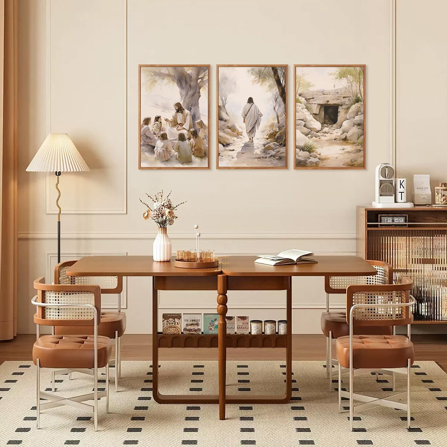 Aurlan Jesus Teaching Children Jesus on Path Framed Empty Tomb Bible Stories Wall Art(16"x24"), 3PCS Boho Christian Easter Scripture Gifts Canvas Artwork, Large Spiritual Religious Faith Decor Prints for Office Home