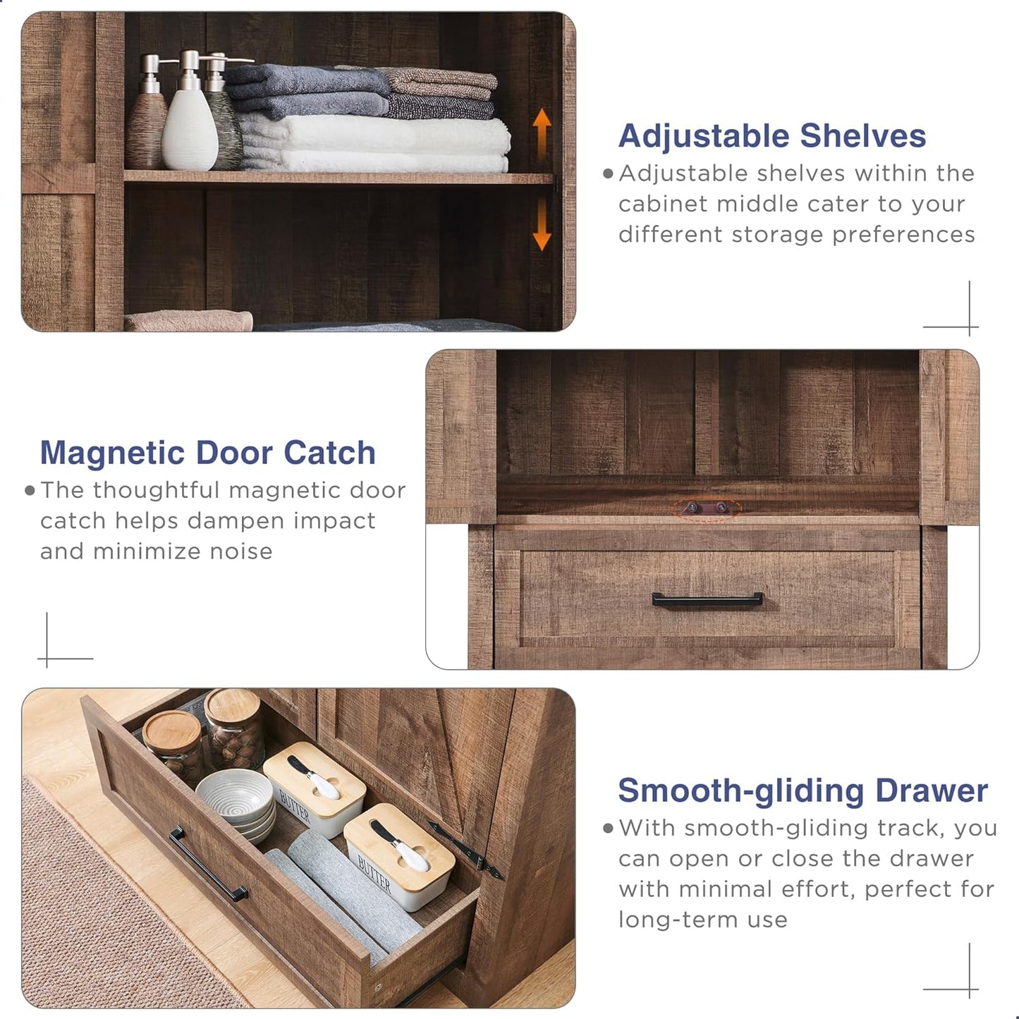 Farmhouse Kitchen Pantry Cabinet - 72" Tall Wood Kitchen Storage Cabinets with Adjustable Shelves & 2 Barn Doors & Drawer, Versatile Storage for Dining Room, Bathroom, Utility Room, Light Brown