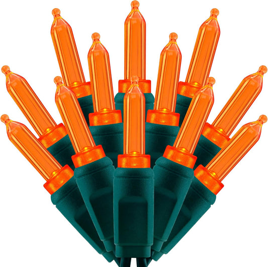 100 Orange One-Piece LED Christmas Lights, 33 ft Green Cord High Waterproof UL Certified T5 Outdoor String Lights (Orange)