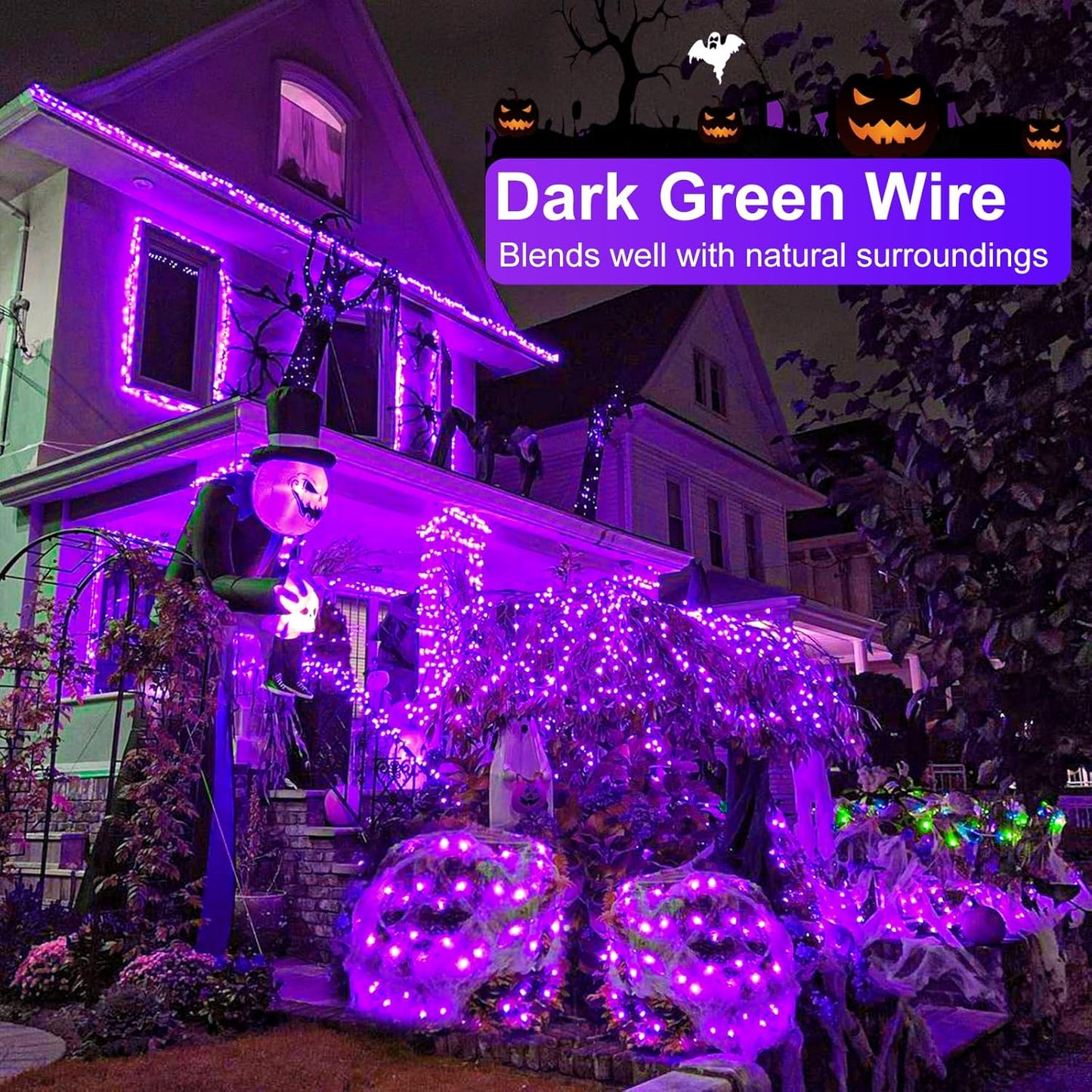 2 Pack Halloween Lights Outdoor, Total 200FT 600 LED Purple String Lights for Outside with 8 Modes Waterproof, Plug in Halloween Decorations for Indoor House Room Patio Garden Party Holiday