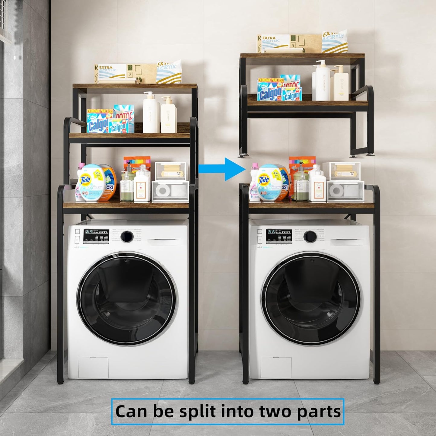 3-Tier Bathroom Room Shelf Washing Machine Storage Utility Rack Over The Toilet Washer Dryer Storage Bathroom Organizer Rack Space Saving Shelving Units Clothes Dryers Shelf