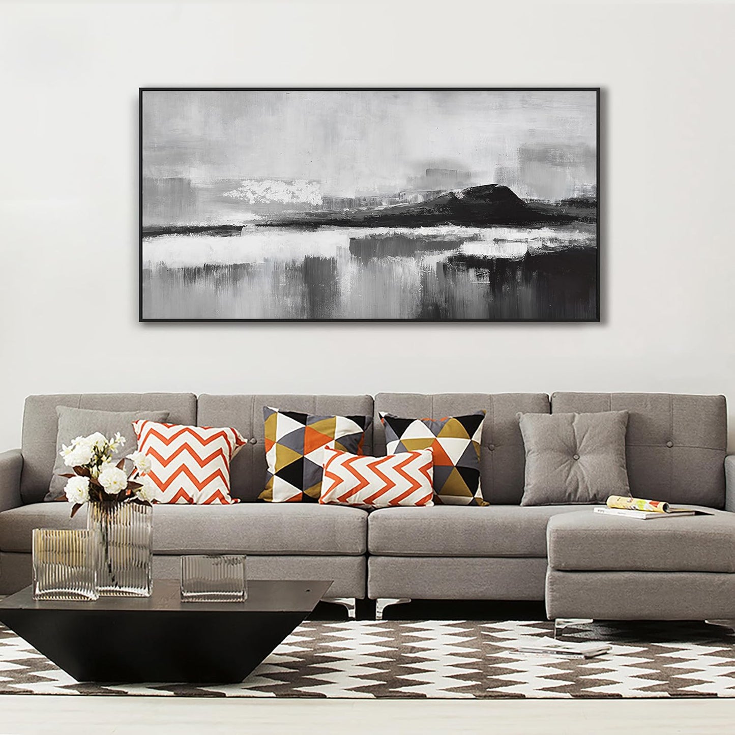 Abstract Wall Art Decor Large Canvas Art Wall Decor Prints Black and White Wall Art Decor Modern paintings Wall Decorations for Living Room Bedroom Kitchen Office 29" × 58"With Framed